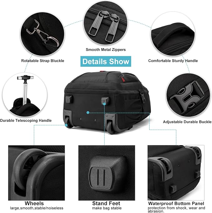 Rolling Backpack, 18 inch Laptop Backpack - Image 4