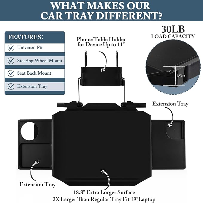 2-in-1 Car Steering Wheel Tray & Back Seat Table - Image 7