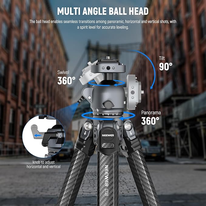 NEEWER LITETRIP LT38 61" Travel Tripod Carbon Fiber - Image 6