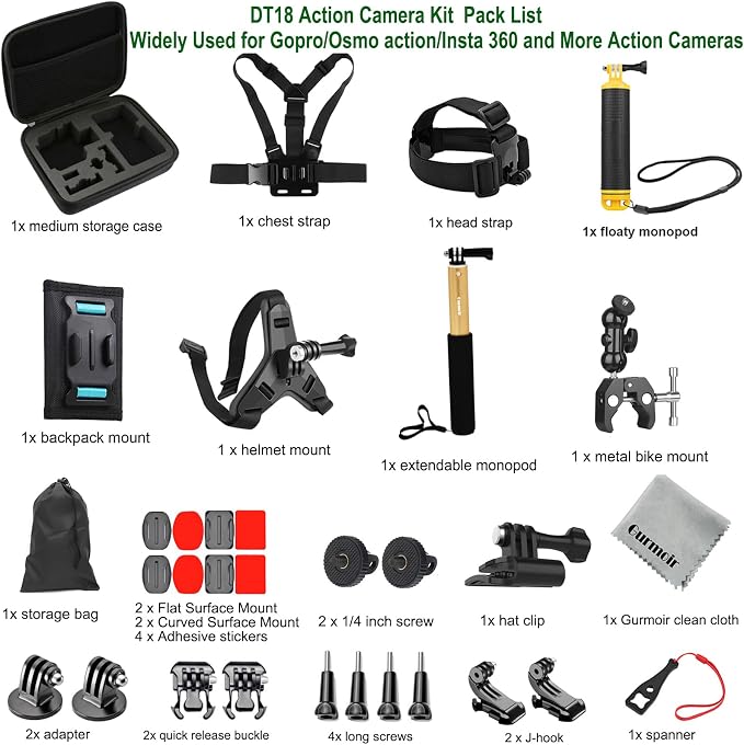 Gurmoir Accessory Kit for Osmo Action 5 pro 4/Insta 360 X5 X4 X3/Go Pro Hero13 - Image 6