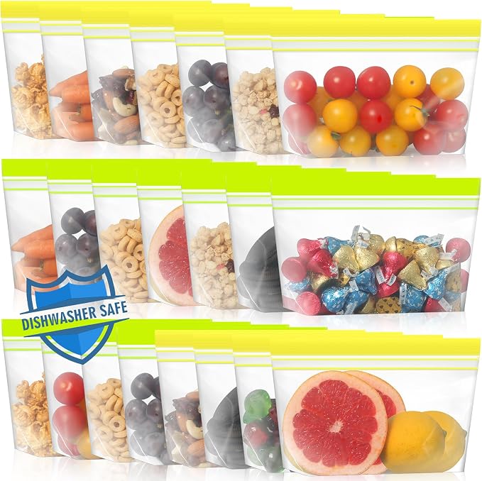 Lerine 22 Pack Reusable Snack Bags Dishwasher Microwave Safe, Stand Up Reusable by Lerine