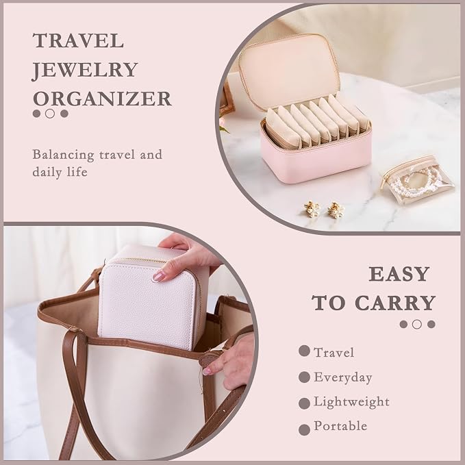Jewelry Box Organizer for Women, Small Jewelry Travel Case, Leather Travel - Image 5