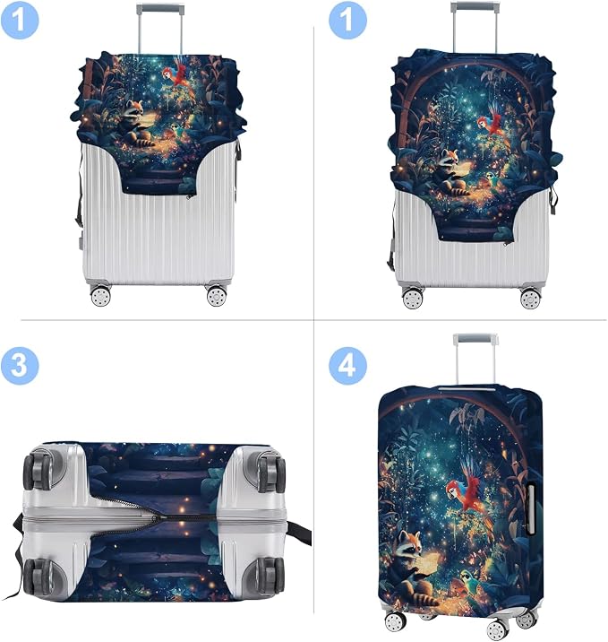 Raccoon Luggage Cover Washable Suitcase Protector Anti-Scratch, Stretchable Fit - Image 4