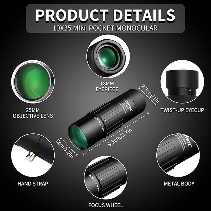 10x25 Monocular Telescope, Compact Mini Pocket Size Waterproof Fogproof - Image 2