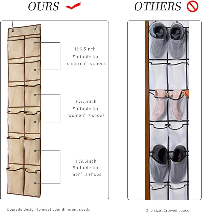 KEEPJOY Over The Door Shoe Organizer, Hanging Shoe Organizer 12 Mesh Pockets - Image 2