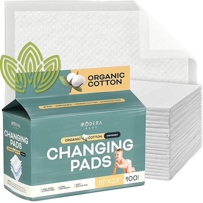Organic Cotton Disposable Changing Pad Liners | Large 18x24 Hypoallergenic by Modera