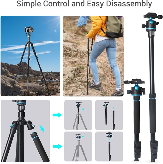 Camera Tripod, Adjustable Height from 17" to 68" Professional Stand - Image 6