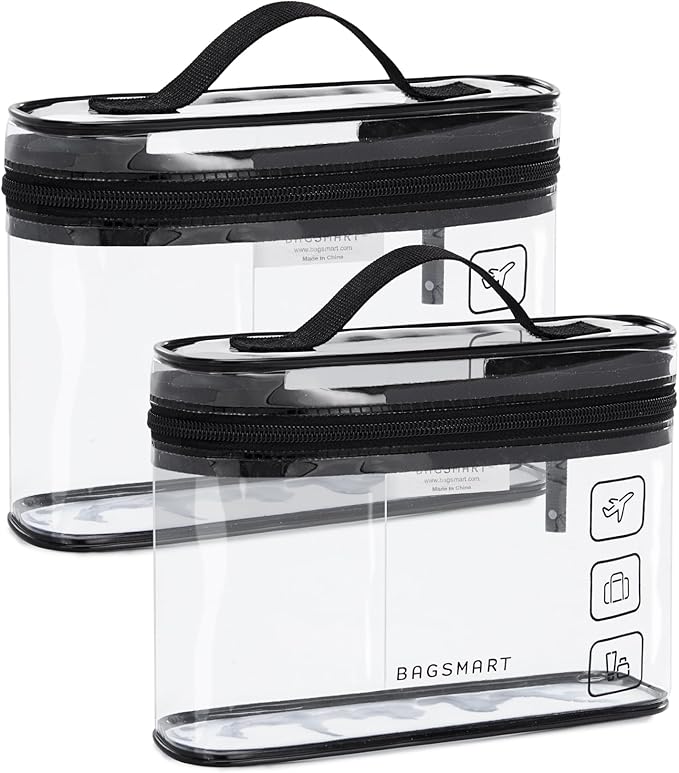 BAGSMART TSA Approved Toiletry Bag, 2 Pack Clear Makeup Cosmetic Bag Organizer by BAGSMART
