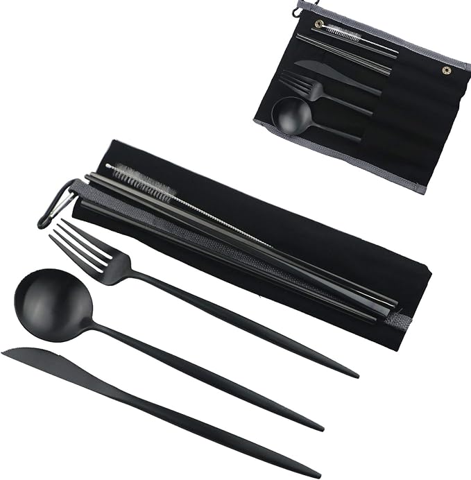 Gugrida Luxury Black Matte Portable 18/10 Stainless Steel Travel Flatware Sets by Unknown