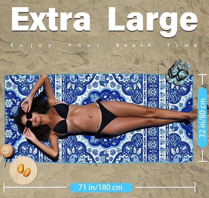 Microfiber Lightweight Beach Towel Sand Free Quick Dry Absorbent Thin Compact - Image 3