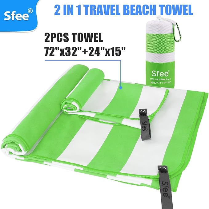Sfee 2 in 1 Microfiber Oversized Beach Towel, Quick Dry Towel Travel Towel - Image 6