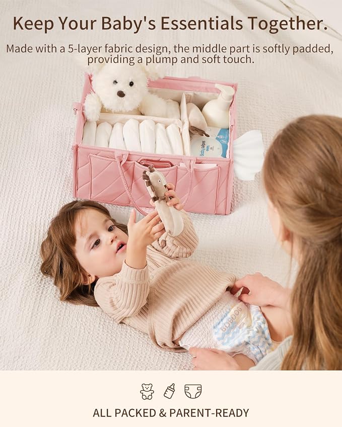 Diaper Caddy Organizer for Baby Essentials – Soft Blush Pink Storage Basket - Image 6