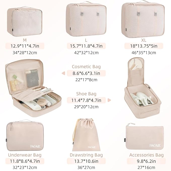 BAGAIL 8 Set Packing Cubes Luggage Packing Organizers - Image 2