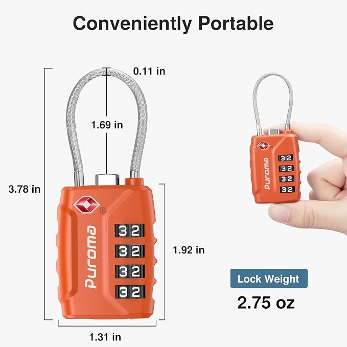 Puroma 2 Pack TSA Approved Luggage Locks, 4 Digit Combination Travel Locks - Image 3