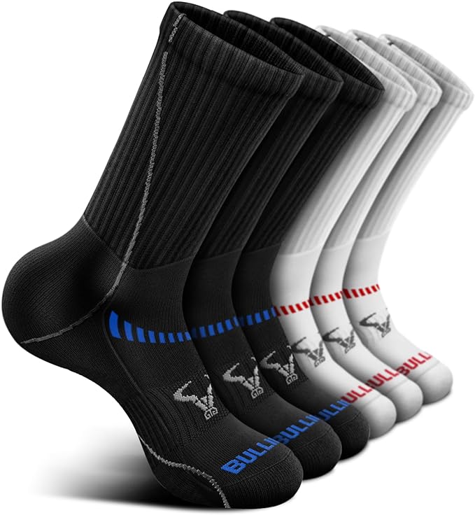 BULLIANT Compression Socks for Men 6Pairs, Athletic Crew Socks Cushioned For by BULLIANT
