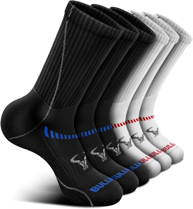 BULLIANT Compression Socks for Men 6Pairs, Athletic Crew Socks Cushioned For by BULLIANT