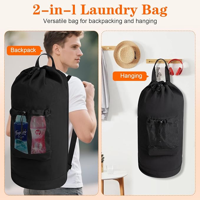 Canvas backpack laundry bag, laundry backpack - Image 4