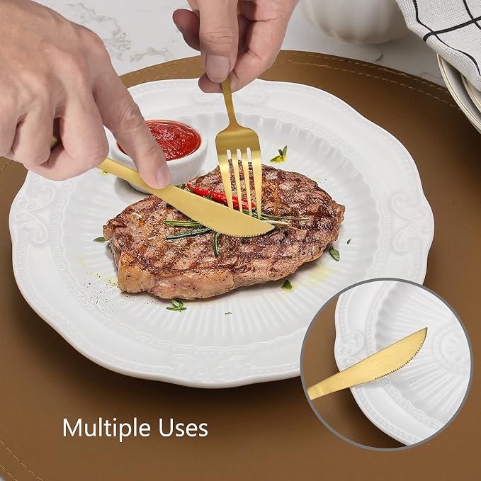 Matte Gold Silverware Set, VANVRO 40-Piece Stainless Steel Flatware Set - Image 5