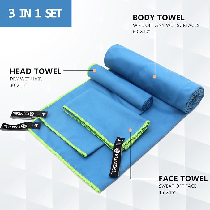 Eunzel Quick Dry Camping Towel, Microfiber Travel Towel 3 Size at 1 Pack - Image 2