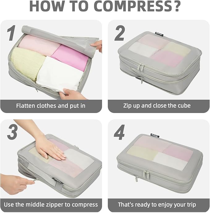 BAGAIL 4 Set/6 Set/8 Set Compression Packing Cubes Travel Accessories - Image 4