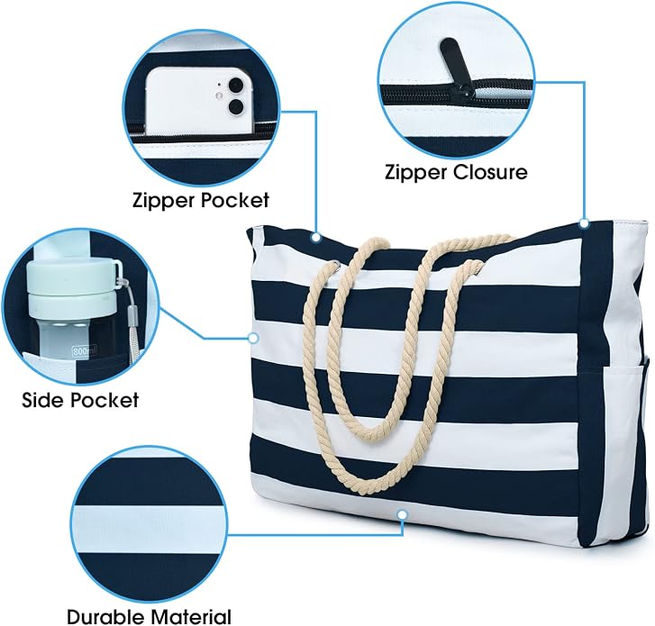 Becokan Beach Bag Large Beach Tote Bag - Image 3