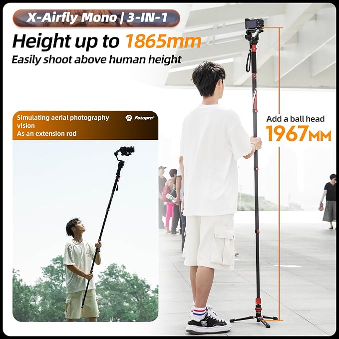 Fotopro Carbon Fiber 3-in-1 Monopod, Max Load 22lbs - Image 3