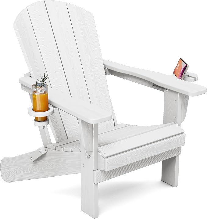 SERWALL Folding Adirondack Chair, Dual Cup Holders & All-Weather HDPE, by SERWALL