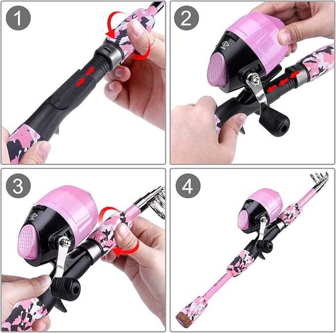 ODDSPRO Kids Fishing Pole Pink, Portable Telescopic Fishing Rod and Reel Combo - Image 5