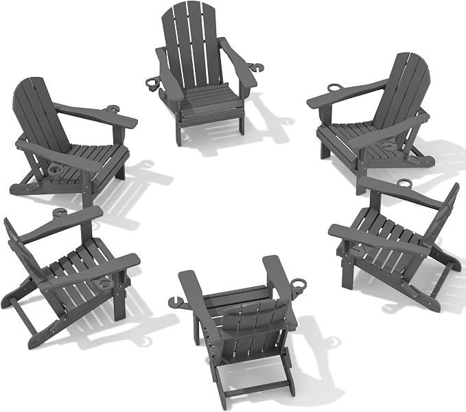 SERWALL Foldable Adirondack Chair Set of 6, HDPE Adirondack Chair by SERWALL