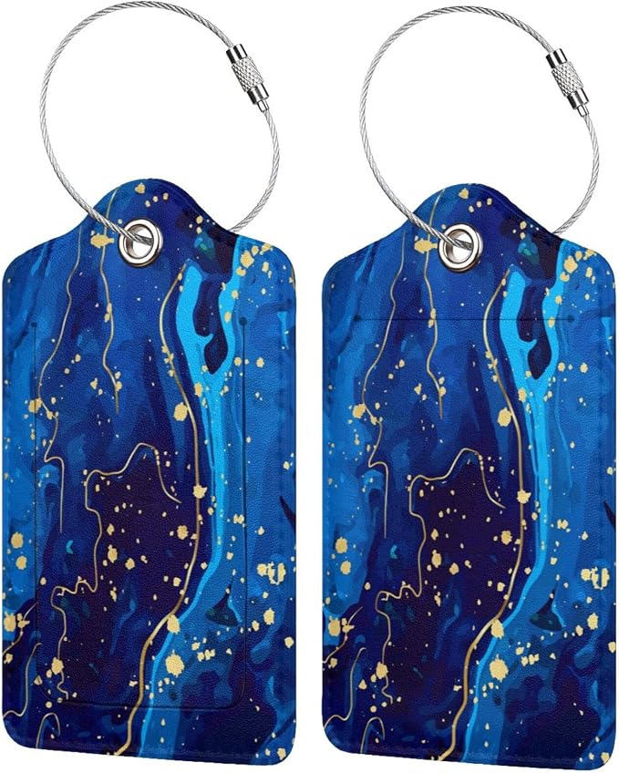 Blue and Gold Marble Luggage Tags by OUZPGAQ