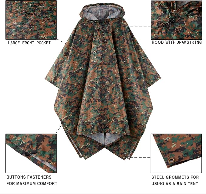 salamra Hooded Rain Poncho Waterproof Raincoat Jacket - Image 3