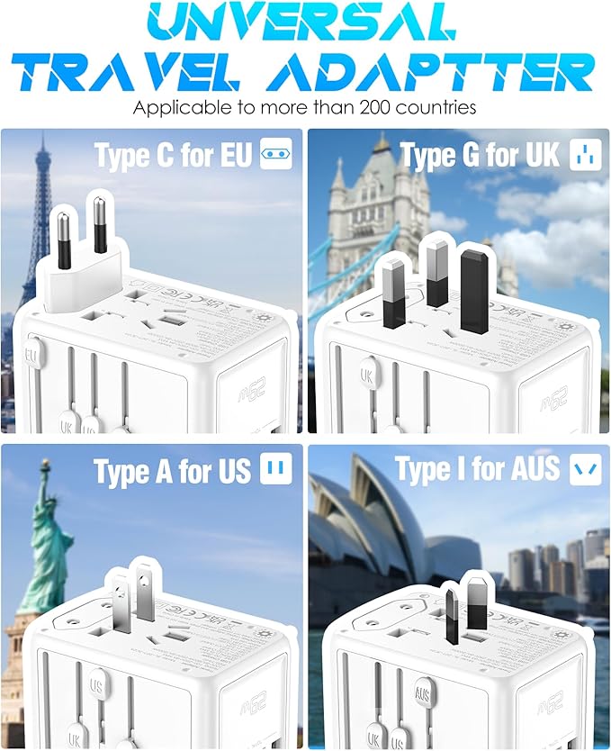 Universal Travel Adapter with 5 USB Ports & Multi AC Outlet, International - Image 4