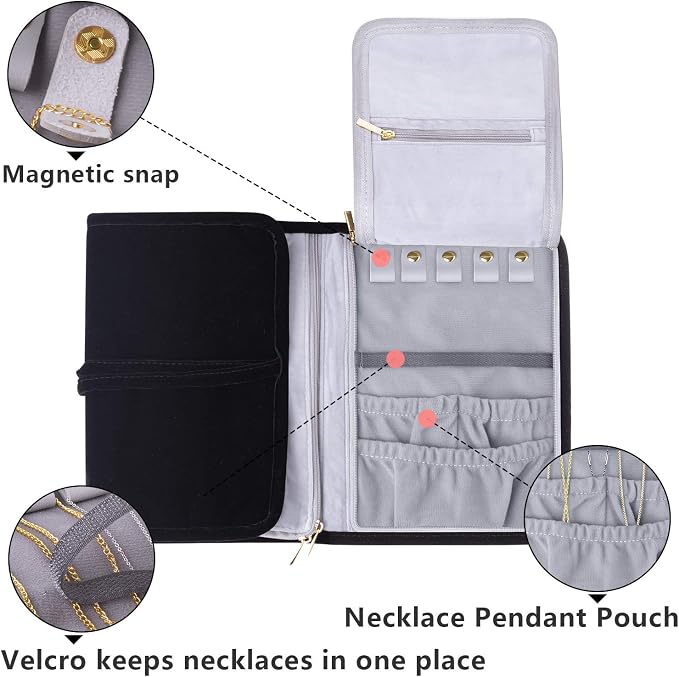 Teamoy Velvet Travel Jewelry Roll, Jewelry Storage Bag Organizer - Image 2