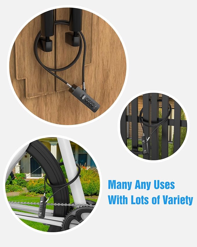 Combination Lock, 4-Digit Steel Cable Locks - Image 7
