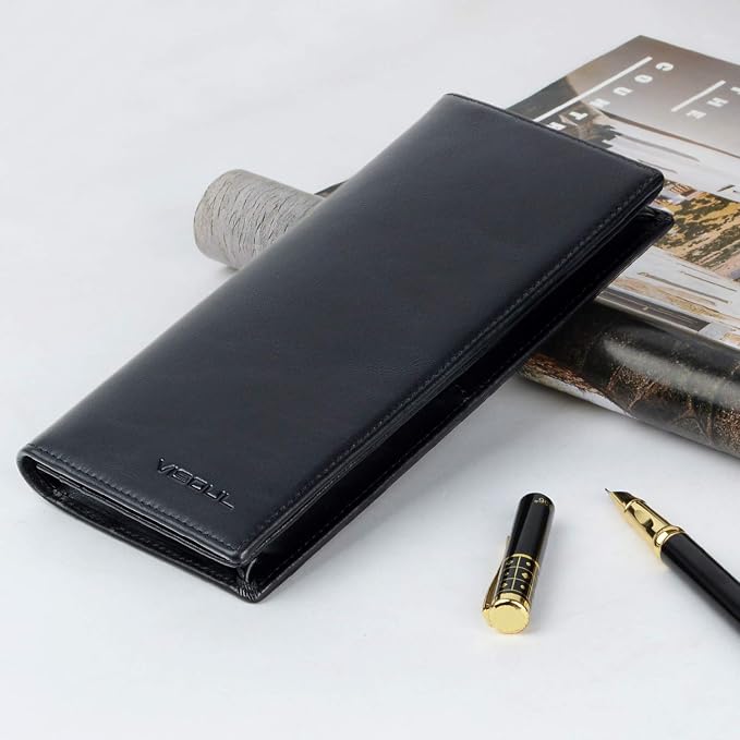 VISOUL Mens Leather Long Checkbook Bifold Wallets - Image 5