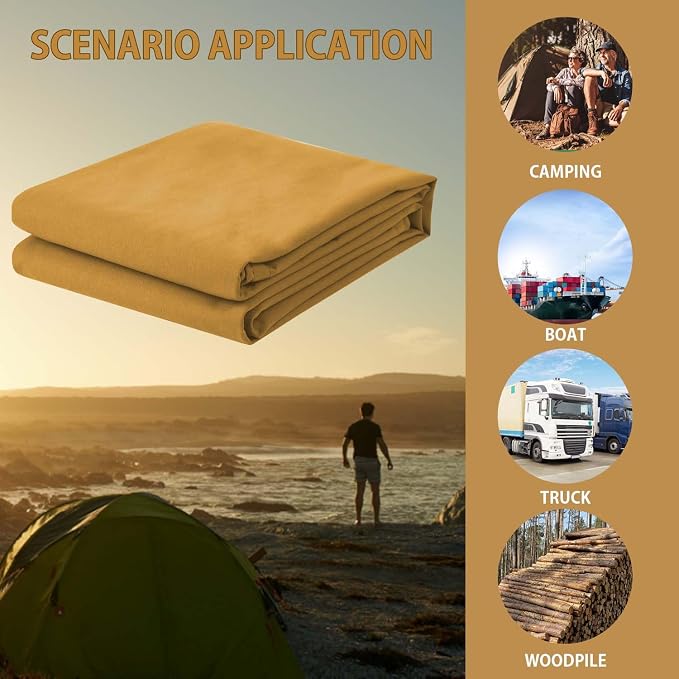 FoundGo 20x20ft Canvas Tarp 22 Mil Tarps 14 oz Canvas Tarpaulin Heavy Duty - Image 7