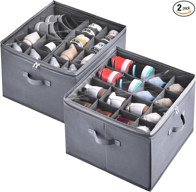 2 Pack Shoe Organizer for Closet, Fits up to 32 Pairs, Adjustable Dividers for by INSTY
