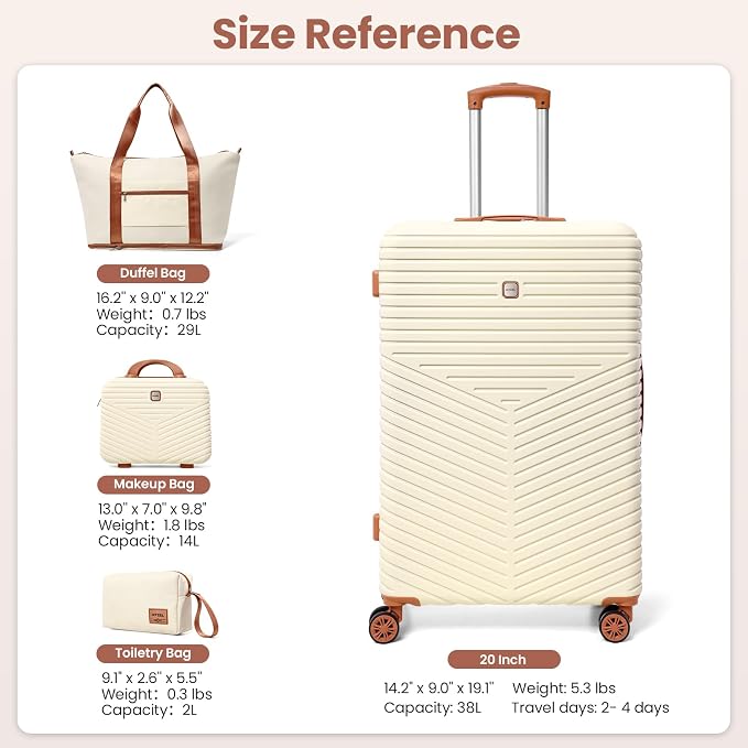 Hoteel 4 Piece Luggage Set Carry on ABS+PC Hard Shell Suitcase - Image 3