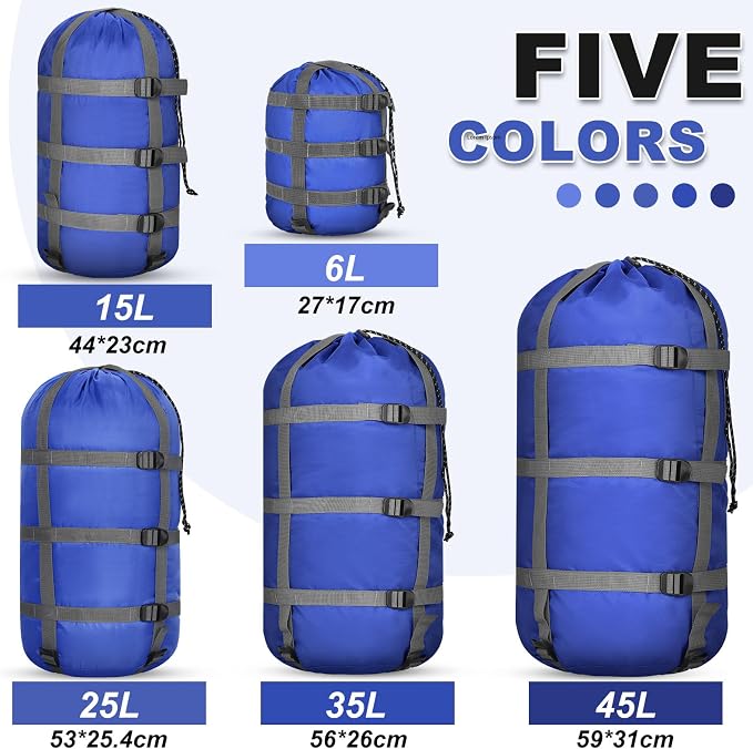 5 Pack Compression Stuff Sack 5 Assorted Size Sleeping Bag Stuff Sack - Image 2