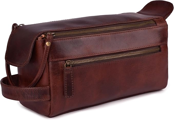 LEATHER VILLAGE Premium Leather Travel Toiletry Bag by LeatherVillage