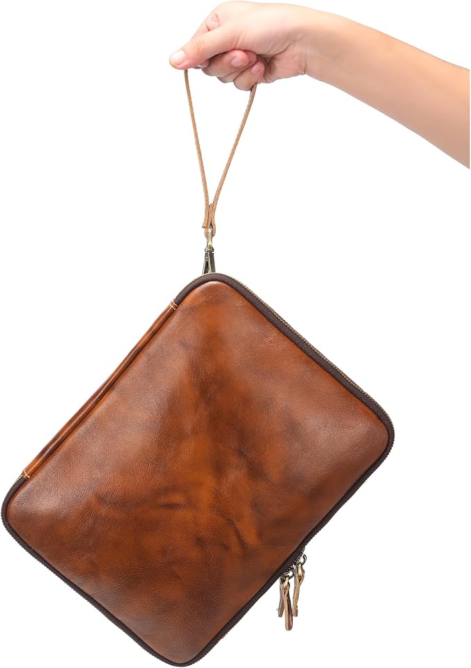 LANNSYNE Full Grain Leather Travel Cable Accessories Bag, Electronic Organizer - Image 6