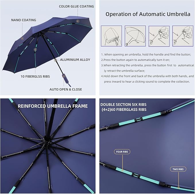 Folding Umbrella Anti-UV Compact Durable Folding Umbrella Auto Open Close - Image 6