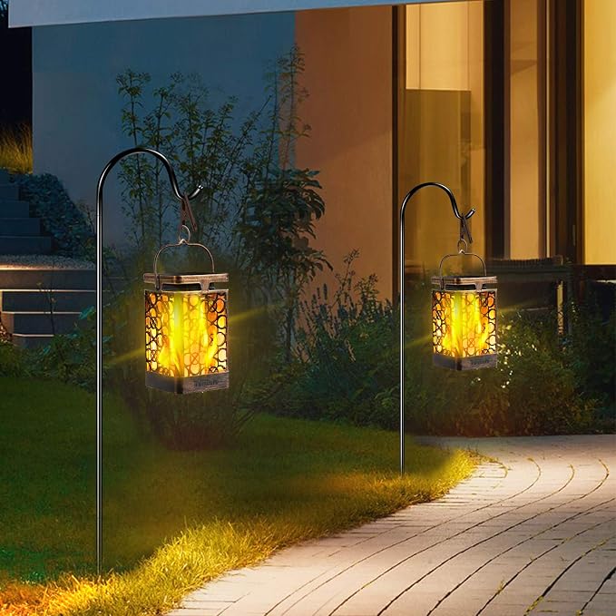 TomCare Solar Lights Upgraded Solar Lantern Flickering Flame Outdoor Hanging - Image 5