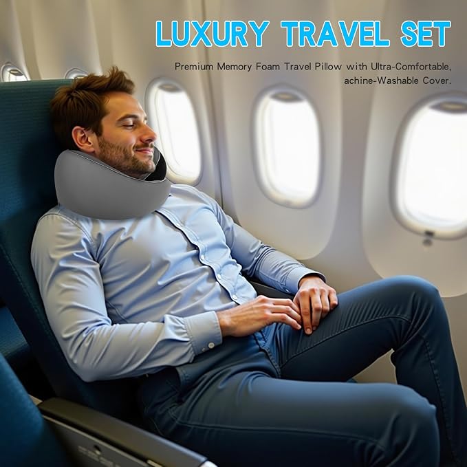 Adjustable Memory Foam Grey U-Shaped Travel Pillow - Image 2