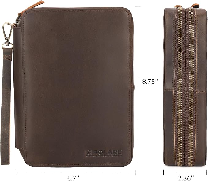 Polare Full Grain Leather Travel Cable Organizer Case Double Layer Electronics - Image 6