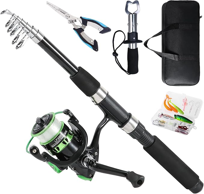 Fishing Rod, 6.9ft Telescopic Fishing Rod and Reel Combo by Tripquips