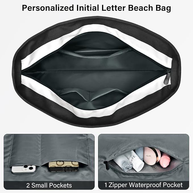Becokan Beach Bag Initial Beach Tote - Image 4