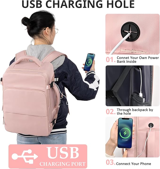 Travel Backpack for Women Men, Travel Laptop Backpack w/USB Charging Port - Image 6