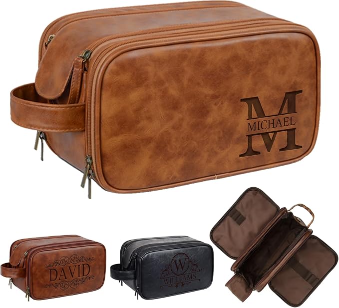 Personalized Leather Toiletry Bag by Relosy
