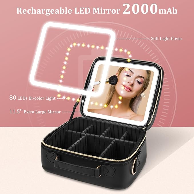 Makeup Bag with LED Mirror, Rechargeable LED Light - Image 6